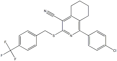 1-(4-chlorophenyl)-3-{[4-(trifluoromethyl)benzyl]sulfanyl}-5,6,7,8-tetrahydro-4-isoquinolinecarbonitrile Struktur