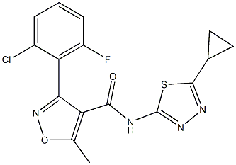 N4-(5-cyclopropyl-1,3,4-thiadiazol-2-yl)-3-(2-chloro-6-fluorophenyl)-5-methylisoxazole-4-carboxamide Struktur