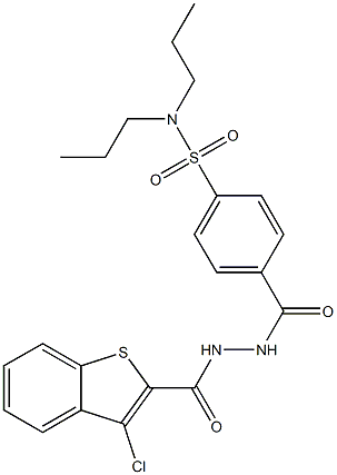 N1,N1-dipropyl-4-({2-[(3-chlorobenzo[b]thiophen-2-yl)carbonyl]hydrazino}carbonyl)benzene-1-sulfonamide Struktur