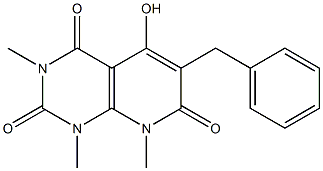 6-benzyl-5-hydroxy-1,3,8-trimethyl-1,2,3,4,7,8-hexahydropyrido[2,3-d]pyrimidine-2,4,7-trione Struktur