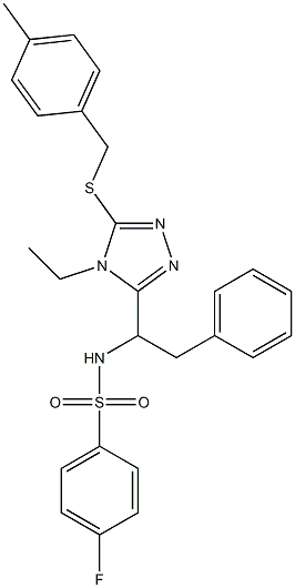 N-(1-{4-ethyl-5-[(4-methylbenzyl)sulfanyl]-4H-1,2,4-triazol-3-yl}-2-phenylethyl)-4-fluorobenzenesulfonamide Struktur