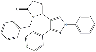 3-benzyl-2-(1,3-diphenyl-1H-pyrazol-4-yl)-1,3-thiazolan-4-one Struktur