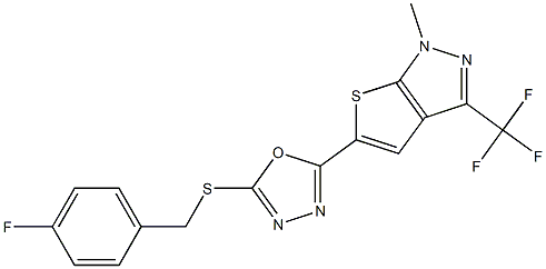 5-{5-[(4-fluorobenzyl)sulfanyl]-1,3,4-oxadiazol-2-yl}-1-methyl-3-(trifluoromethyl)-1H-thieno[2,3-c]pyrazole Struktur