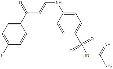 {[amino(imino)methyl]amino}(4-{[(E)-3-(4-fluorophenyl)-3-oxo-1-propenyl]amino}phenyl)dioxo-lambda~6~-sulfane Struktur