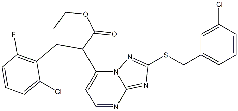 ethyl 2-{2-[(3-chlorobenzyl)sulfanyl][1,2,4]triazolo[1,5-a]pyrimidin-7-yl}-3-(2-chloro-6-fluorophenyl)propanoate Struktur