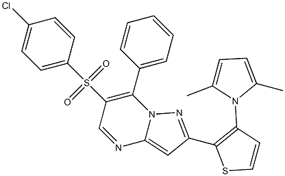 4-chlorophenyl 2-[3-(2,5-dimethyl-1H-pyrrol-1-yl)-2-thienyl]-7-phenylpyrazolo[1,5-a]pyrimidin-6-yl sulfone Struktur