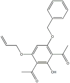 1-[3-acetyl-4-(allyloxy)-6-(benzyloxy)-2-hydroxyphenyl]ethan-1-one Struktur