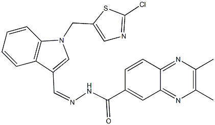 N'-((Z)-{1-[(2-chloro-1,3-thiazol-5-yl)methyl]-1H-indol-3-yl}methylidene)-2,3-dimethyl-6-quinoxalinecarbohydrazide Struktur