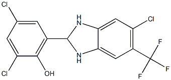 2,4-dichloro-6-[5-chloro-6-(trifluoromethyl)-2,3-dihydro-1H-benzo[d]imidazol-2-yl]phenol Struktur