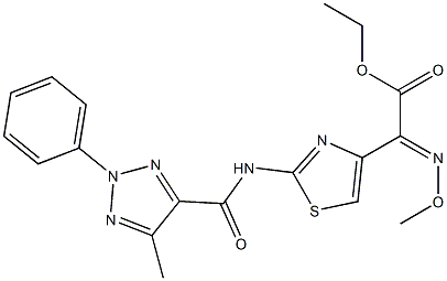 ethyl 2-(methoxyimino)-2-(2-{[(5-methyl-2-phenyl-2H-1,2,3-triazol-4-yl)carbonyl]amino}-1,3-thiazol-4-yl)acetate Struktur