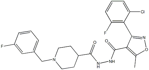 3-(2-chloro-6-fluorophenyl)-N'-{[1-(3-fluorobenzyl)-4-piperidinyl]carbonyl}-5-methyl-4-isoxazolecarbohydrazide Struktur