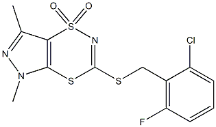 3-[(2-chloro-6-fluorobenzyl)thio]-5,7-dimethyl-1,5-dihydro-1lambda~6~-pyrazolo[3,4-e][1,4,2]dithiazine-1,1-dione Struktur