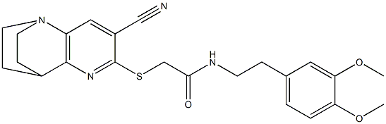 2-{[4-cyano-1,6-diazatricyclo[6.2.2.0~2,7~]dodeca-2(7),3,5-trien-5-yl]sulfanyl}-N-(3,4-dimethoxyphenethyl)acetamide Struktur