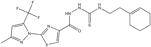 N-[2-(1-cyclohexenyl)ethyl]-2-({2-[3-methyl-5-(trifluoromethyl)-1H-pyrazol-1-yl]-1,3-thiazol-4-yl}carbonyl)-1-hydrazinecarbothioamide Struktur