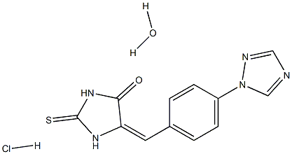 2-thioxo-5-{(E)-[4-(1H-1,2,4-triazol-1-yl)phenyl]methylidene}tetrahydro-4H-imidazol-4-one monohydrate hydrochloride Struktur