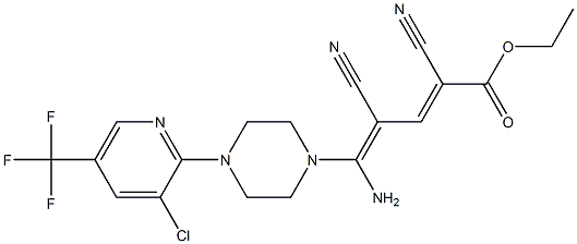 ethyl 5-amino-5-{4-[3-chloro-5-(trifluoromethyl)-2-pyridinyl]piperazino}-2,4-dicyano-2,4-pentadienoate Struktur