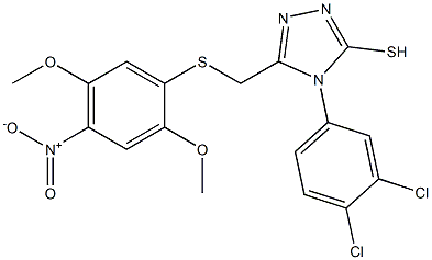 4-(3,4-dichlorophenyl)-5-{[(2,5-dimethoxy-4-nitrophenyl)thio]methyl}-4H-1,2,4-triazole-3-thiol Struktur