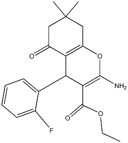 ethyl 2-amino-4-(2-fluorophenyl)-7,7-dimethyl-5-oxo-5,6,7,8-tetrahydro-4H-chromene-3-carboxylate Struktur