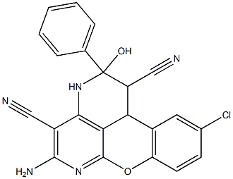 5-amino-10-chloro-2-hydroxy-2-phenyl-1,2,3,11b-tetrahydrochromeno[4,3,2-de][1,6]naphthyridine-1,4-dicarbonitrile Struktur