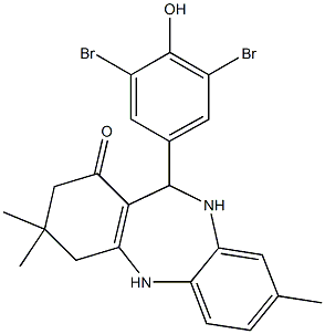 11-(3,5-dibromo-4-hydroxyphenyl)-3,3,8-trimethyl-2,3,4,5,10,11-hexahydro-1H-dibenzo[b,e][1,4]diazepin-1-one Struktur