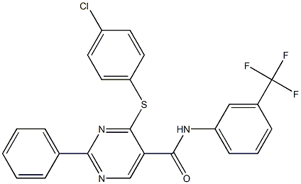 4-[(4-chlorophenyl)sulfanyl]-2-phenyl-N-[3-(trifluoromethyl)phenyl]-5-pyrimidinecarboxamide Struktur