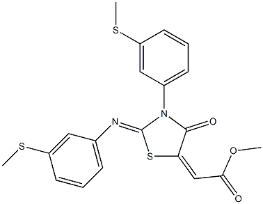 methyl 2-(3-[3-(methylthio)phenyl]-2-{[3-(methylthio)phenyl]imino}-4-oxo-1,3-thiazolan-5-yliden)acetate Struktur