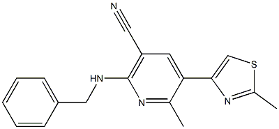 2-(benzylamino)-6-methyl-5-(2-methyl-1,3-thiazol-4-yl)nicotinonitrile Struktur