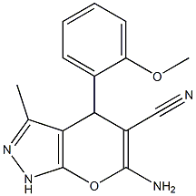 6-amino-4-(2-methoxyphenyl)-3-methyl-1,4-dihydropyrano[2,3-c]pyrazole-5-carbonitrile Struktur