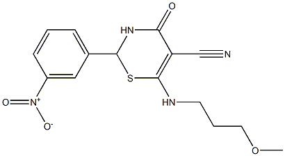 6-[(3-methoxypropyl)amino]-2-(3-nitrophenyl)-4-oxo-3,4-dihydro-2H-1,3-thiazine-5-carbonitrile Struktur