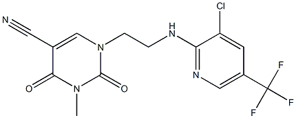 1-(2-{[3-chloro-5-(trifluoromethyl)-2-pyridinyl]amino}ethyl)-3-methyl-2,4-dioxo-1,2,3,4-tetrahydro-5-pyrimidinecarbonitrile Struktur