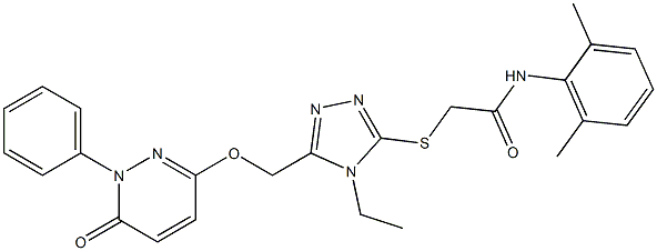 N-(2,6-dimethylphenyl)-2-[(4-ethyl-5-{[(6-oxo-1-phenyl-1,6-dihydro-3-pyridazinyl)oxy]methyl}-4H-1,2,4-triazol-3-yl)sulfanyl]acetamide Struktur