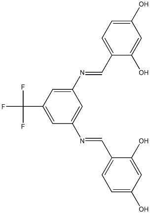 4-({[3-[(2,4-dihydroxybenzylidene)amino]-5-(trifluoromethyl)phenyl]imino}methyl)benzene-1,3-diol Struktur