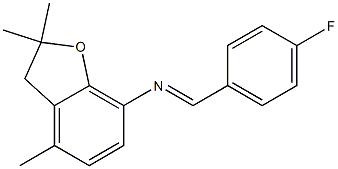 N-[(E)-(4-fluorophenyl)methylidene]-2,2,4-trimethyl-2,3-dihydro-1-benzofuran-7-amine Struktur