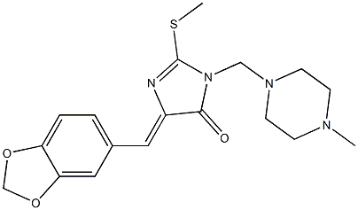 5-(1,3-benzodioxol-5-ylmethylene)-3-[(4-methylpiperazino)methyl]-2-(methylsulfanyl)-3,5-dihydro-4H-imidazol-4-one Struktur