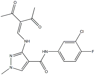 N4-(3-chloro-4-fluorophenyl)-3-[(2-acetyl-3-oxobut-1-enyl)amino]-1-methyl-1H-pyrazole-4-carboxamide Struktur