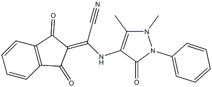 2-[(1,5-dimethyl-3-oxo-2-phenyl-2,3-dihydro-1H-pyrazol-4-yl)amino]-2-(1,3-dioxo-1,3-dihydro-2H-inden-2-yliden)acetonitrile Struktur