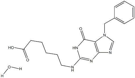 6-[(7-benzyl-6-oxo-6,7-dihydro-1H-purin-2-yl)amino]hexanoic acid monohydrate Struktur