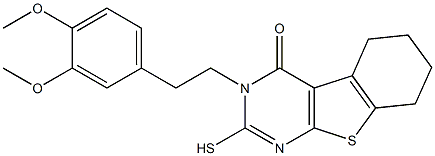 3-[2-(3,4-dimethoxyphenyl)ethyl]-2-mercapto-5,6,7,8-tetrahydro[1]benzothieno[2,3-d]pyrimidin-4(3H)-one Struktur