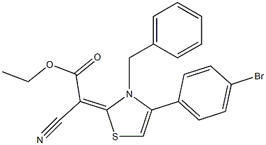 ethyl 2-[3-benzyl-4-(4-bromophenyl)-2,3-dihydro-1,3-thiazol-2-yliden]-2-cyanoacetate Struktur