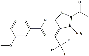 1-[3-amino-6-(3-methoxyphenyl)-4-(trifluoromethyl)thieno[2,3-b]pyridin-2-yl]-1-ethanone Struktur