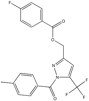 [1-(4-methylbenzoyl)-5-(trifluoromethyl)-1H-pyrazol-3-yl]methyl 4-fluorobenzenecarboxylate Struktur