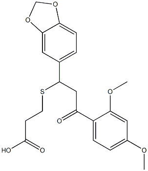 3-{[1-(1,3-benzodioxol-5-yl)-3-(2,4-dimethoxyphenyl)-3-oxopropyl]thio}propanoic acid Struktur