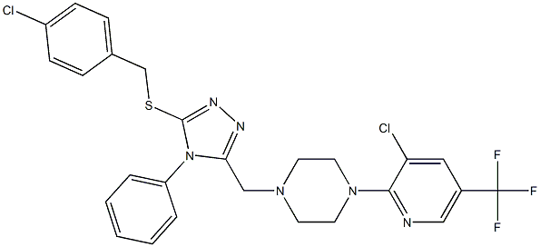 1-({5-[(4-chlorobenzyl)sulfanyl]-4-phenyl-4H-1,2,4-triazol-3-yl}methyl)-4-[3-chloro-5-(trifluoromethyl)-2-pyridinyl]piperazine Struktur