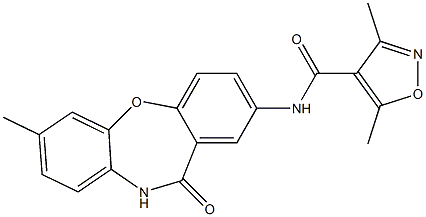 3,5-dimethyl-N-(7-methyl-11-oxo-10,11-dihydrodibenzo[b,f][1,4]oxazepin-2-yl)-4-isoxazolecarboxamide Struktur