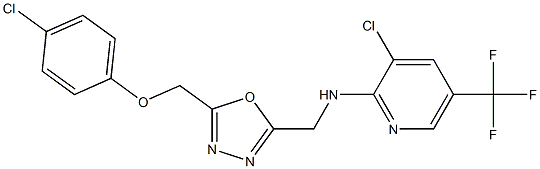 3-chloro-N-({5-[(4-chlorophenoxy)methyl]-1,3,4-oxadiazol-2-yl}methyl)-5-(trifluoromethyl)-2-pyridinamine Struktur