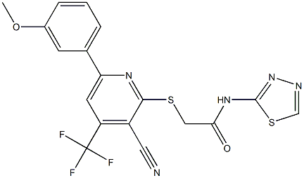 2-{[3-cyano-6-(3-methoxyphenyl)-4-(trifluoromethyl)-2-pyridinyl]sulfanyl}-N-(1,3,4-thiadiazol-2-yl)acetamide Struktur