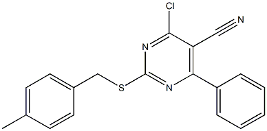 4-chloro-2-[(4-methylbenzyl)sulfanyl]-6-phenyl-5-pyrimidinecarbonitrile Struktur