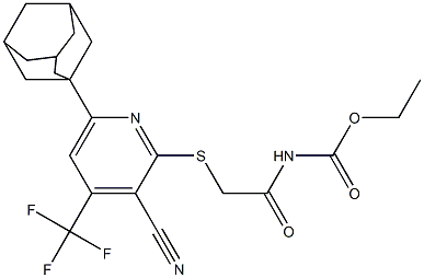 ethyl N-(2-{[6-(1-adamantyl)-3-cyano-4-(trifluoromethyl)-2-pyridinyl]sulfanyl}acetyl)carbamate Struktur