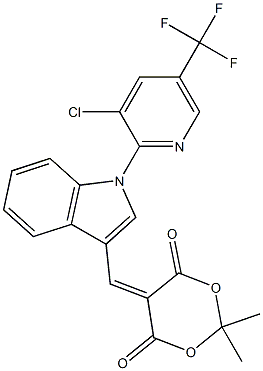 5-({1-[3-chloro-5-(trifluoromethyl)-2-pyridinyl]-1H-indol-3-yl}methylene)-2,2-dimethyl-1,3-dioxane-4,6-dione Struktur