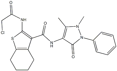 2-(2-Chloro-acetylamino)-4,5,6,7-tetrahydro-benzo[b]thiophene-3-carboxylic acid (1,5-dimethyl-3-oxo-2-phenyl-2,3-dihydro-1H-pyrazol-4-yl)-amide Struktur